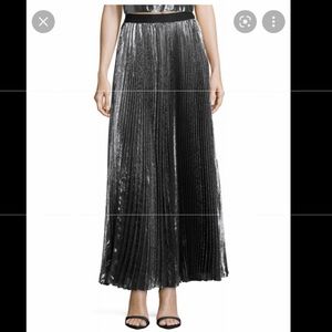 Rebecca Taylor pleated silver maxi skirt